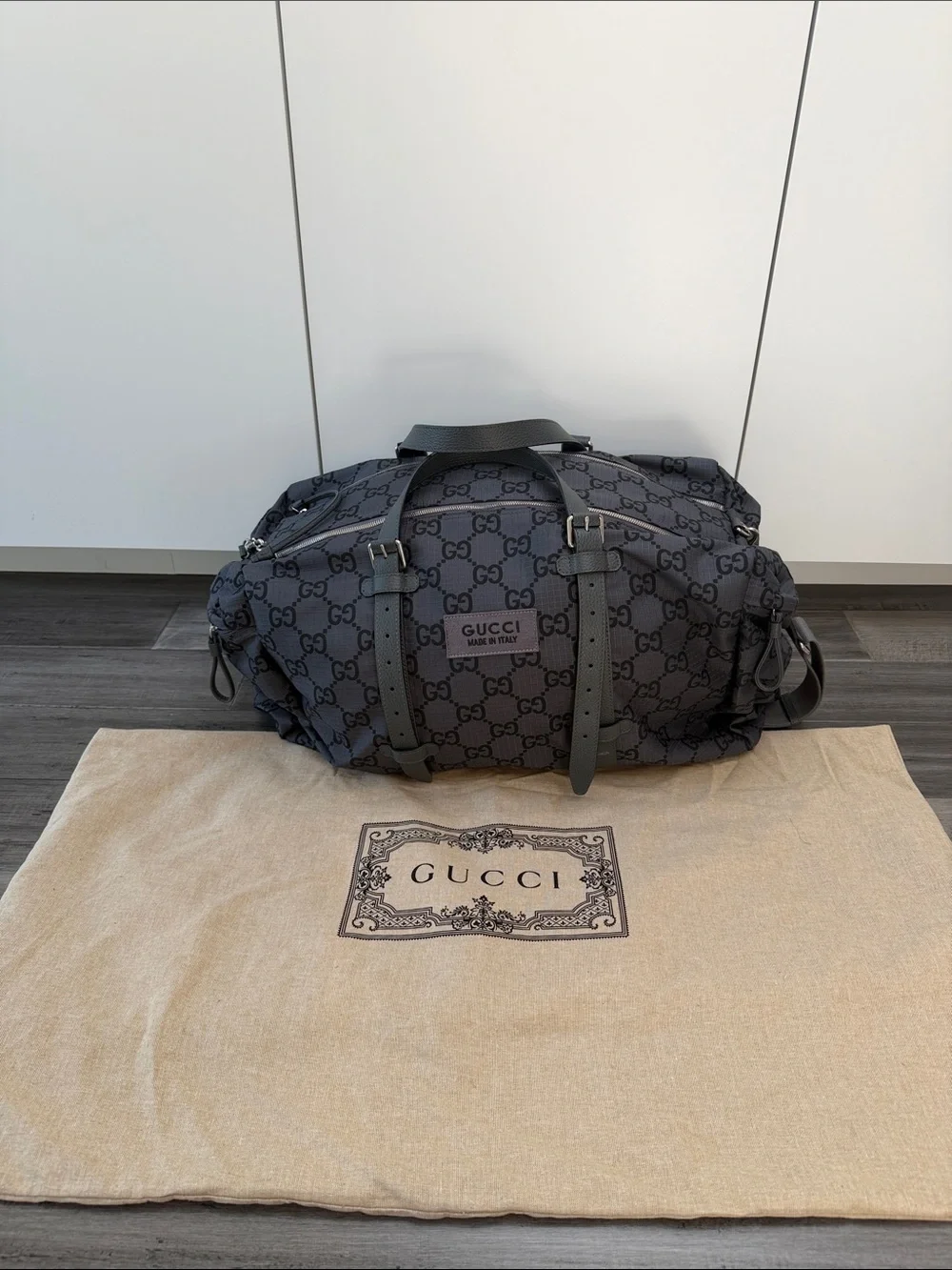 Gucci Gray Black GG Canvas Boston Bag